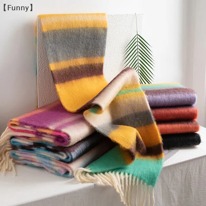 〔Funny〕Autumn Winter Sweet Retro Striped Tassel Scarf Fashion Versatile Keep Warm Scarf