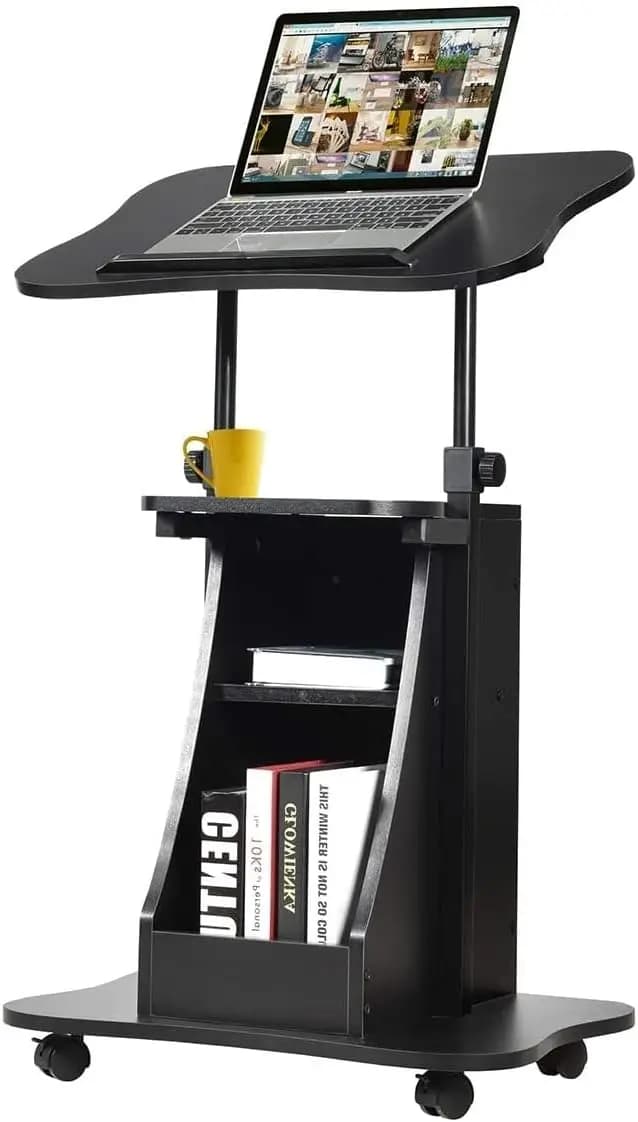 Mobile Desktop for Laptop Adjustable in Height with Wheels, Inclinable Floor and Seats for Office and Home
