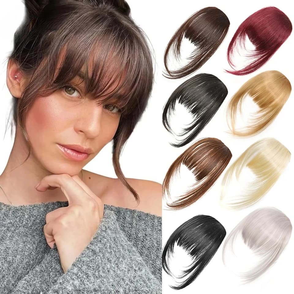 Frangia beveled natural straight Synthetic clip with natural black fake fringe in front hair with fringe with temples to wear every day