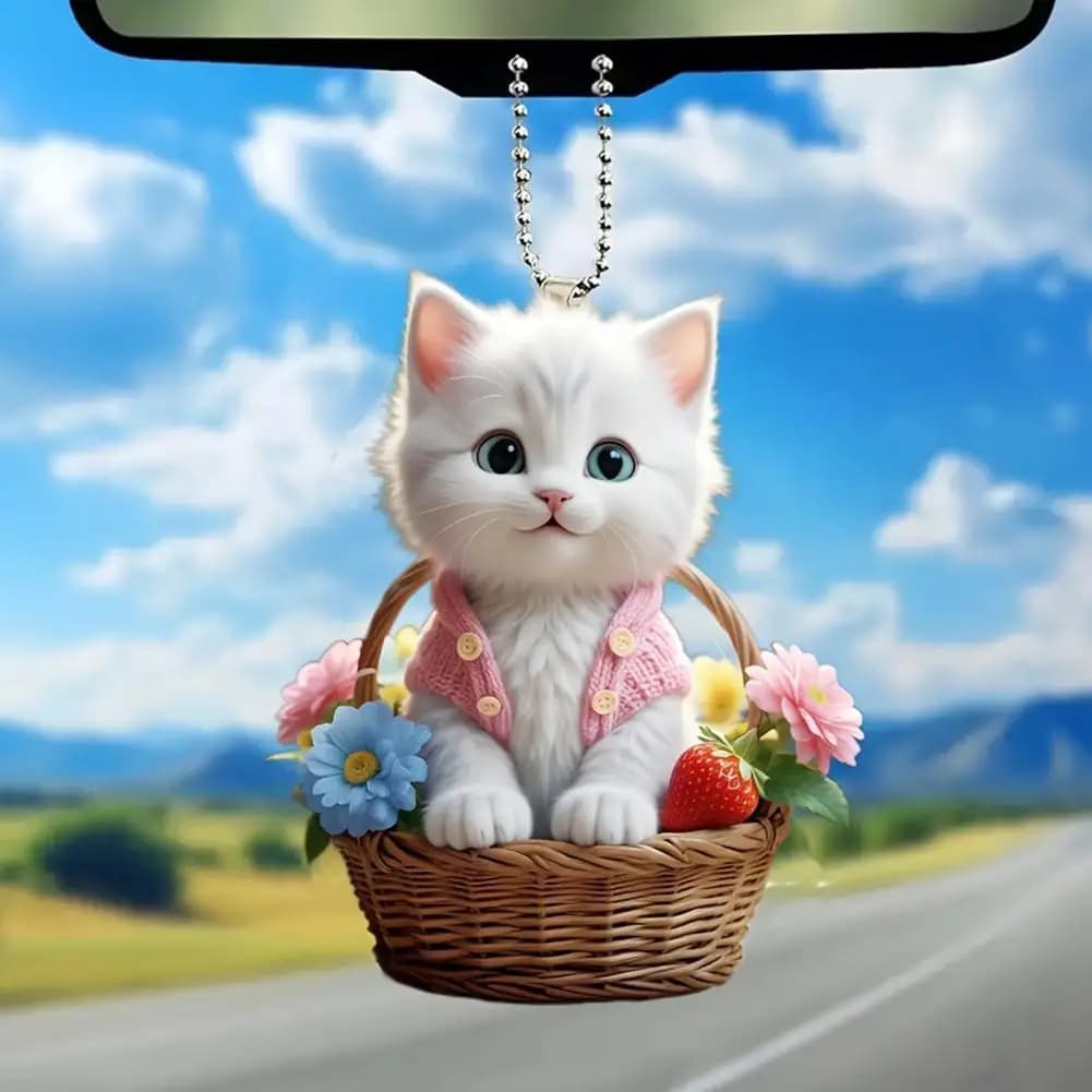 Decorazione Natalizia da Appendere per Auto, Ornamento in Acrilico a Forma di Gatto con Cordino, Decorazione per Albero di Natale