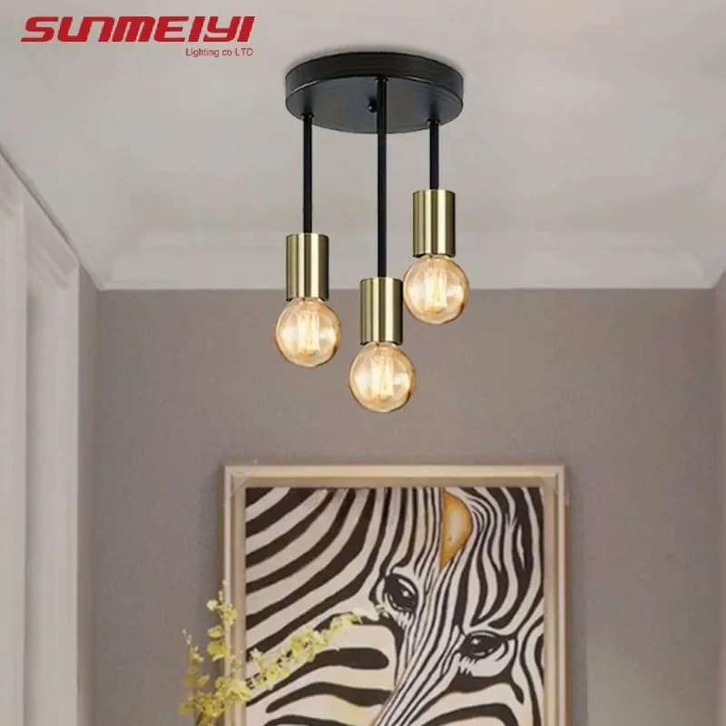 Lampada da soffitto con base a lampadina E27 a quattro teste semplice moderna nera da 1 pezzo adatta per lampadario del corridoio della cucina della camera da letto dell'ingresso