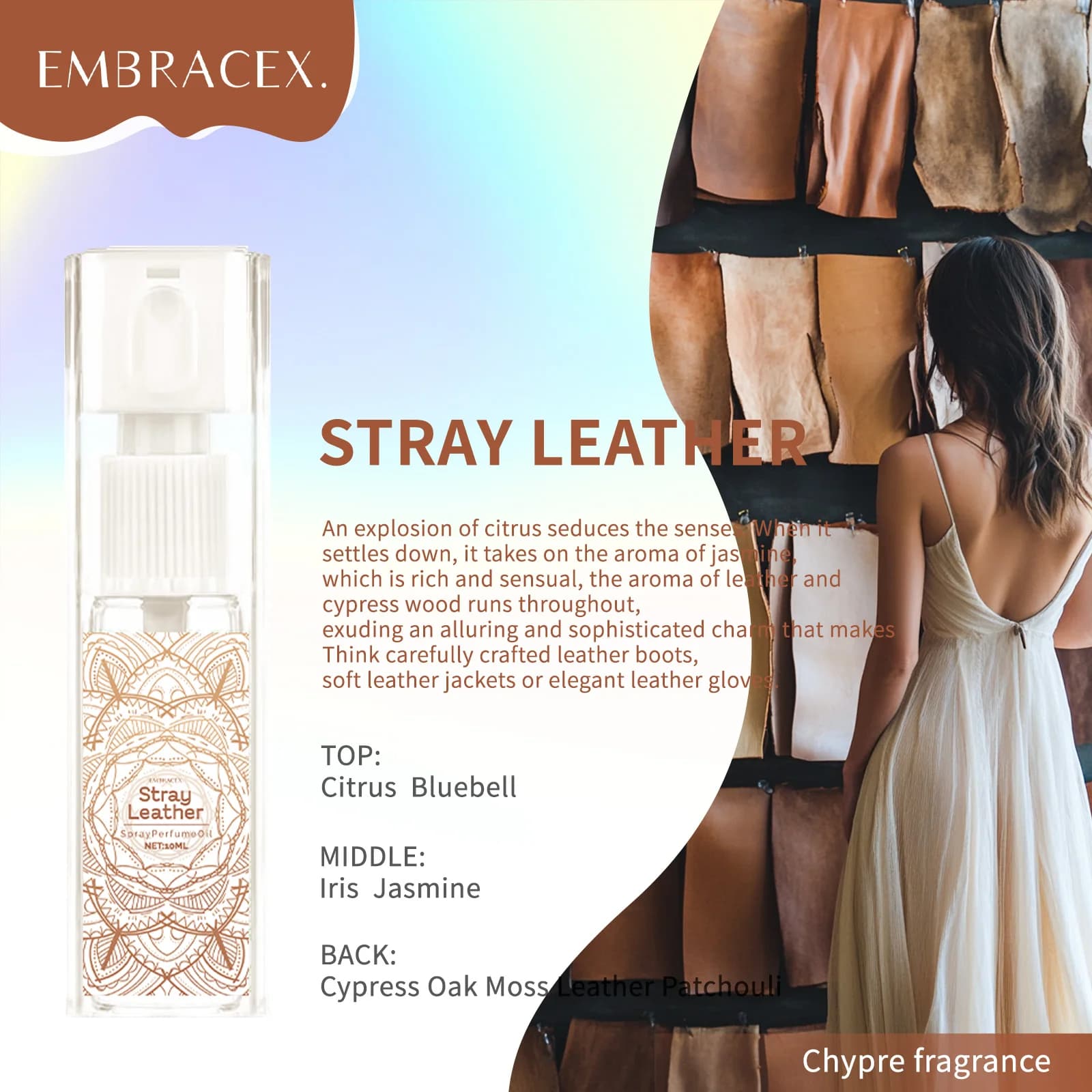 10ml Stray Leather Essential Oil Perfume Spray Deodorant for Auto Gift Friends Aromatherapy Floral fragrance