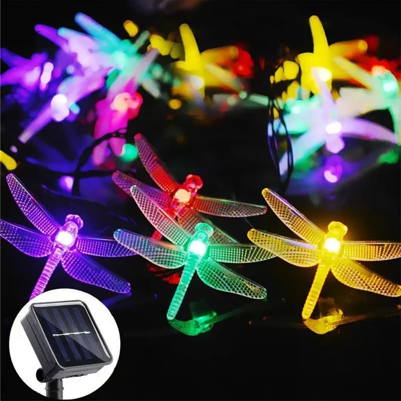 Ghirlande solari luce 12m libellula fiocco di neve fiore lampada solare potenza LED stringa fata luci giardino decorazioni natalizie per esterni