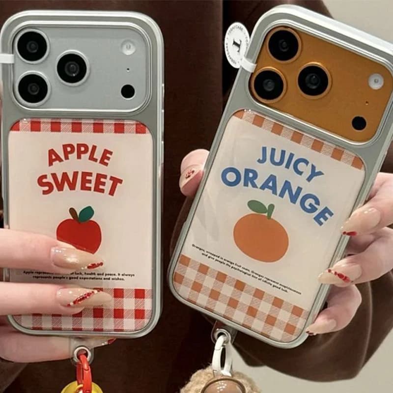 Custodia per telefono in resina avanzata a quadretti arancioni stile coreano trendy per iPhone 17 Air 16 E 15 14 13 12 11 Pro Max Y2k Back Cover