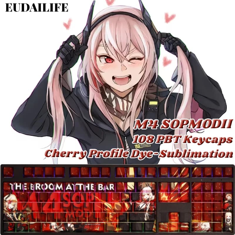 M4 SopmodII 108 Copritasti Girls Frontline PBT Sublimation Cherry MX Axis Transversal Switch for Otaku Mechanical Keyboard