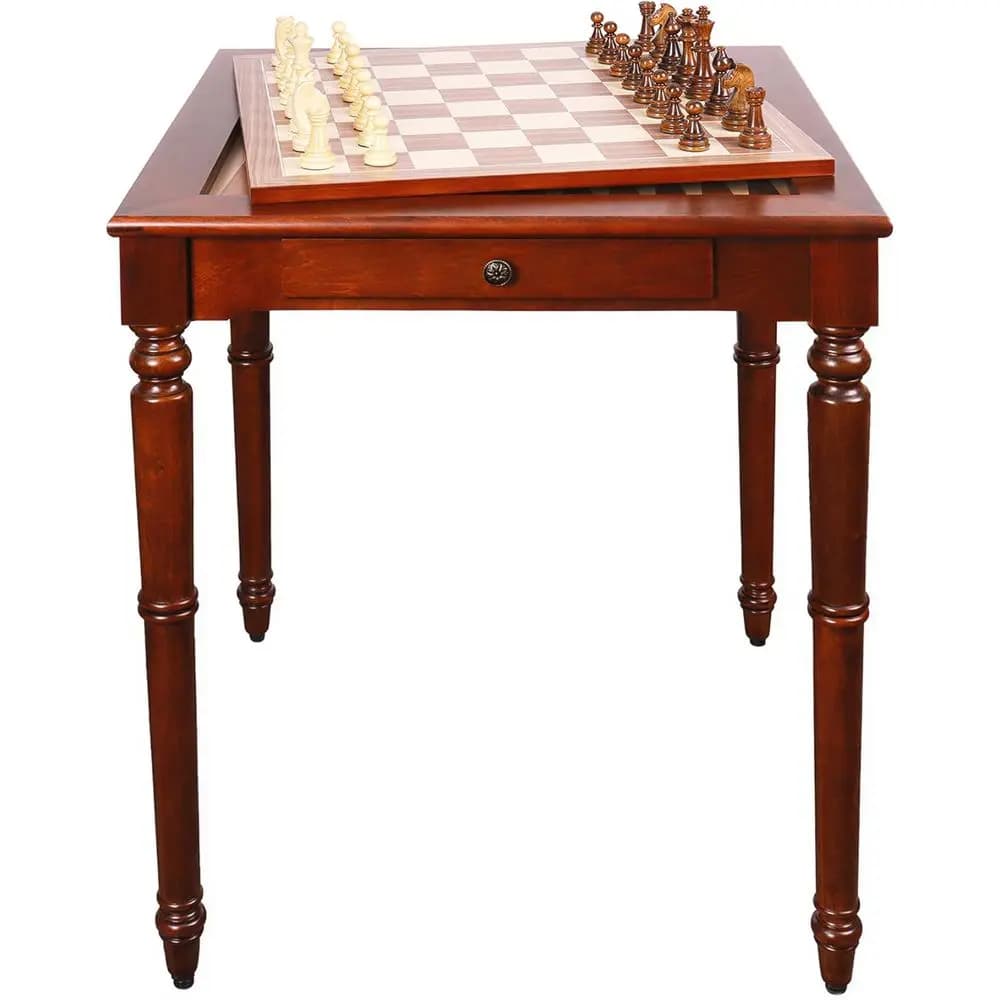 Solid Wood 3-in-1 Deluxe Chess, Checkers & Backgammon Game Table Set with Pieces, Cherry Finish