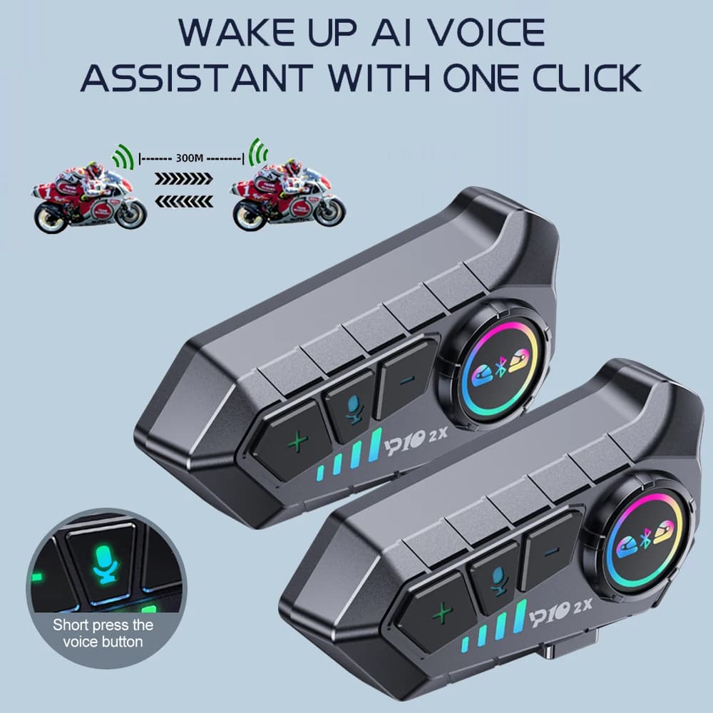 Y10 2x Interfono per moto Auricolare Bluetooth Impermeabile 300m per 2 ciclisti Intercomunicador per Moto Interphone Altoparlante Auricolare