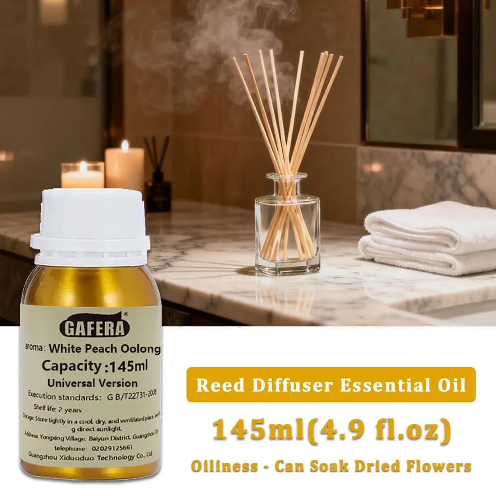GAFERA 145ml (4.9 fl.oz) Olio Essenziale Oolong al Pesca Bianca per Diffusore a Bastoncini e Diffusore Aromaterapico Senza Fiamma - Olio Aromatico di Ricambio