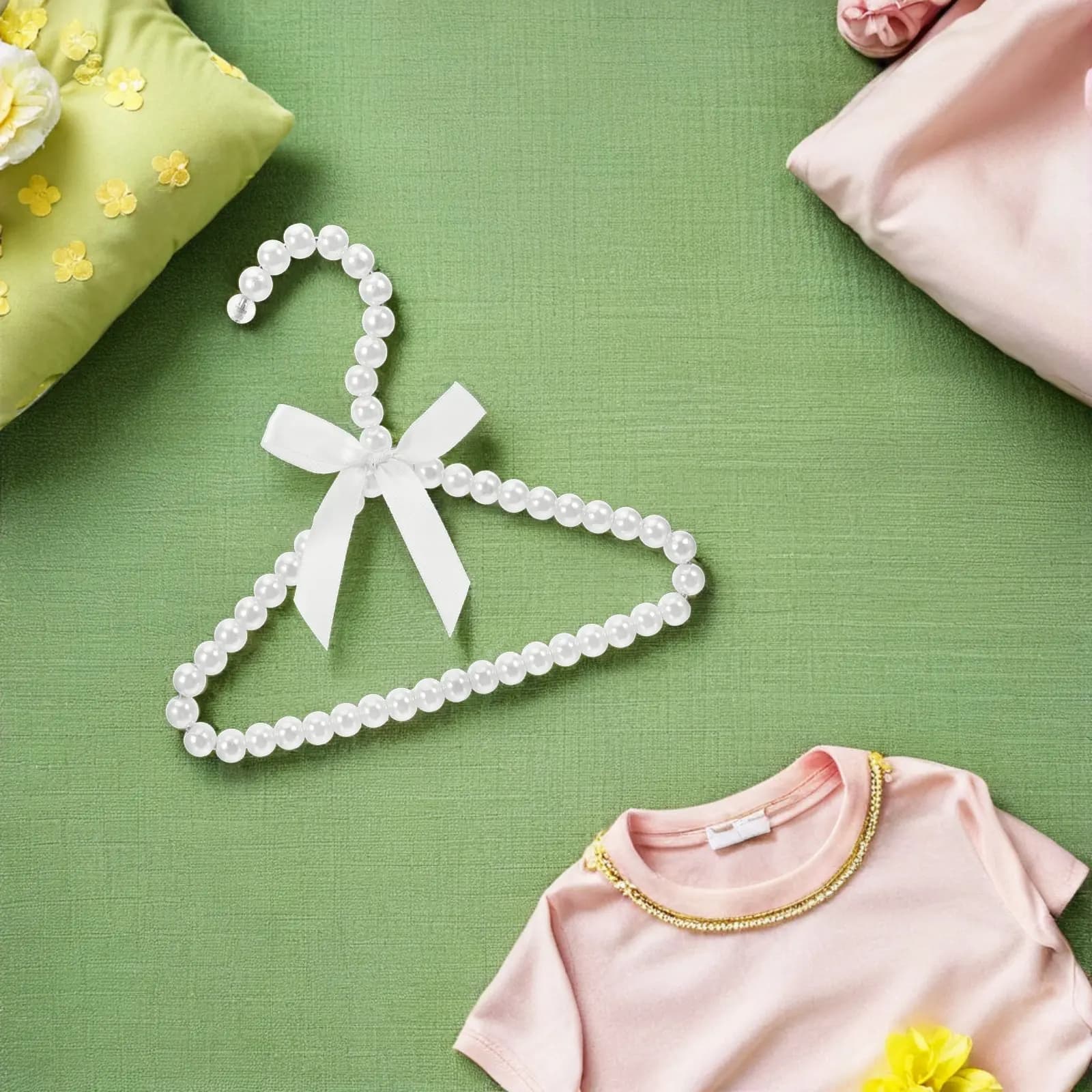 5 appendiabiti decorativi con perle e fiocchi, piccoli appendiabiti per guardaroba e armadi