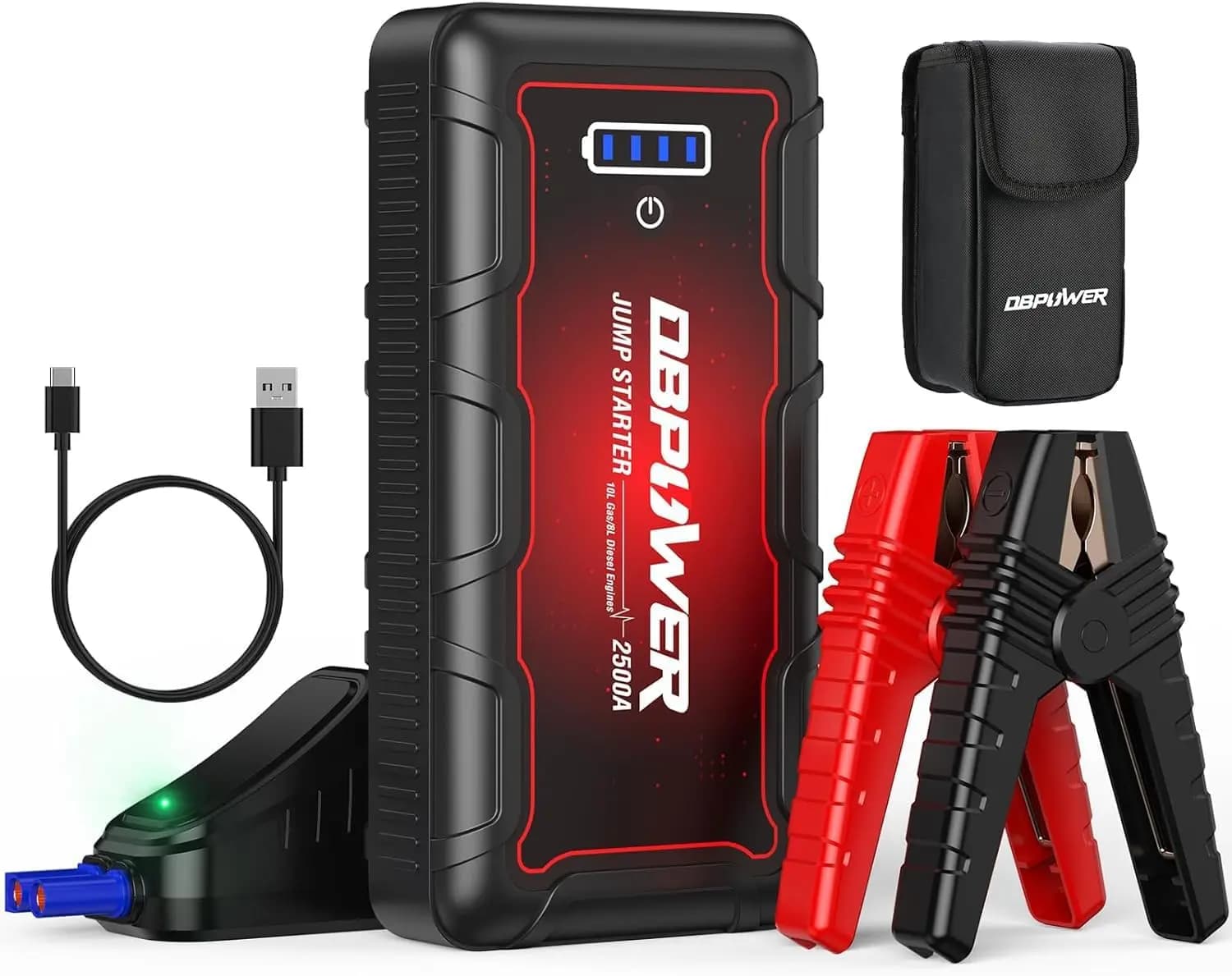 Avviatore portatile 2500A Peak 74Wh per auto da 12 V, motore fino a gas/8 litri, con morsetti intelligenti, caricatore rapido e luce LED