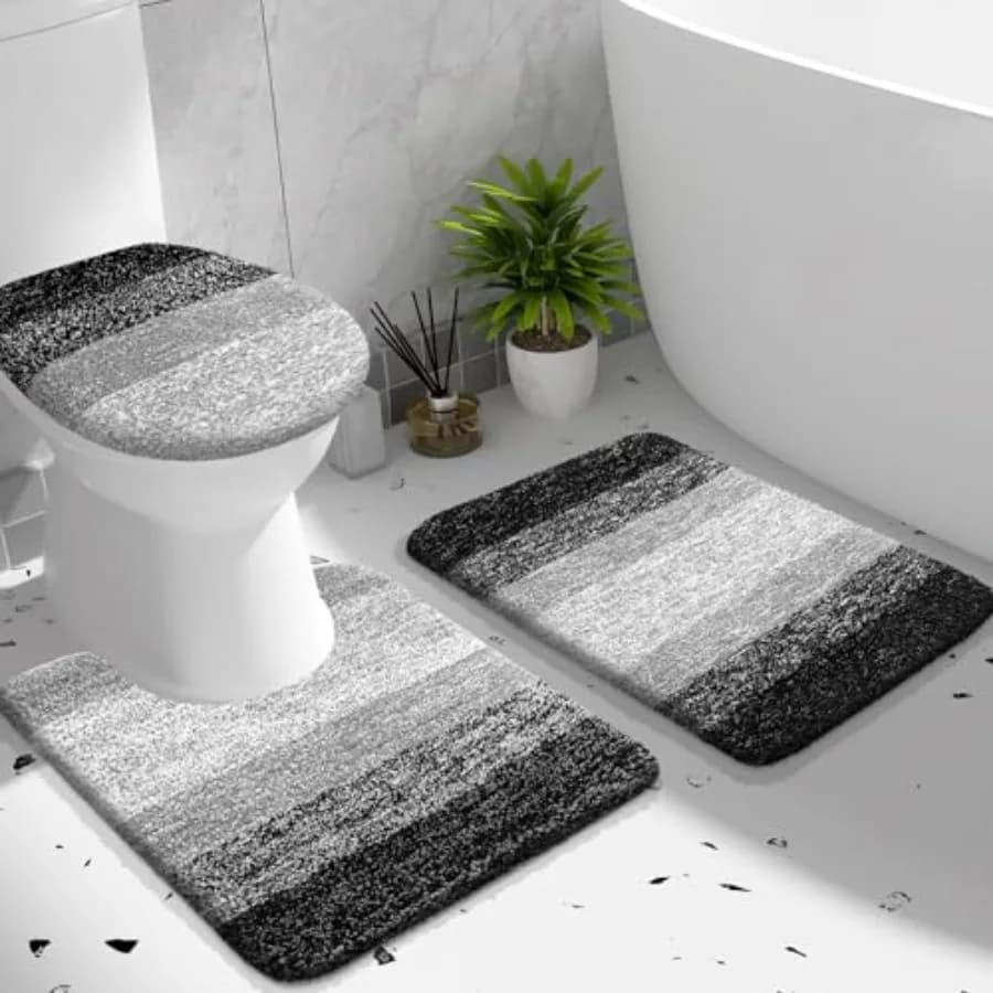 Set di Tappetini da Bagno 3 Pezzi, Morbido Tappeto Assorbente in Microfibra, Tappetino Sagomato a U per WC e Copriwater, Asciugatura Rapida, Lavabile in Lavatrice