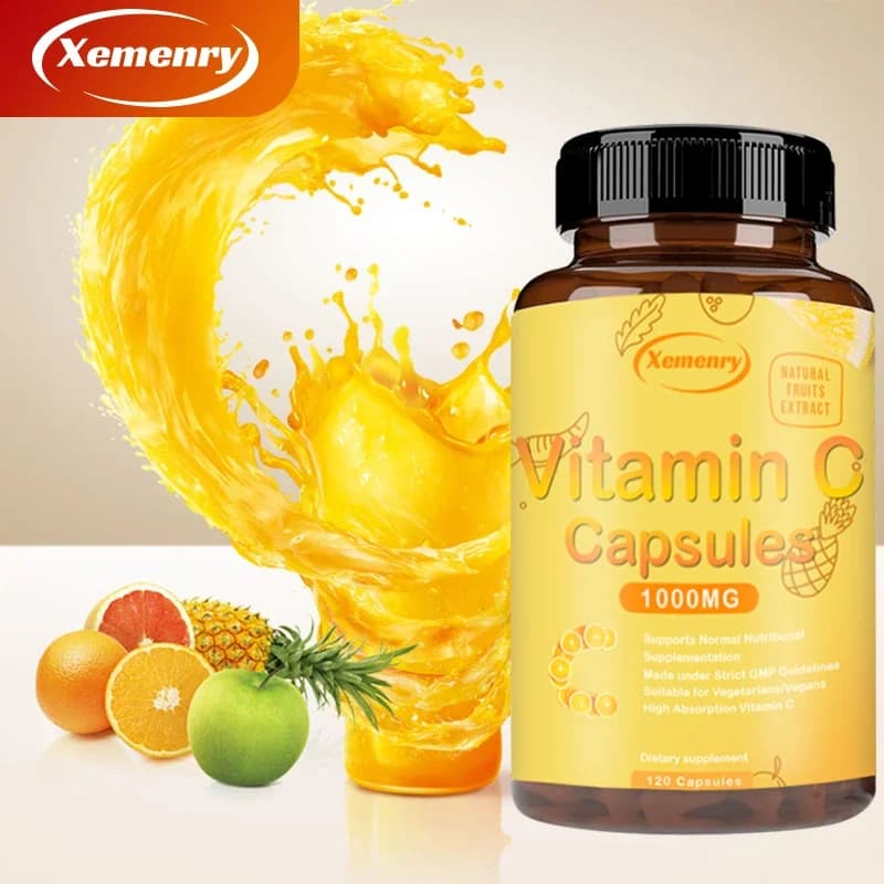 Vitamin C capsules 1000 mg - immune system and collagen enhancer, skin health, antioxidant supplements