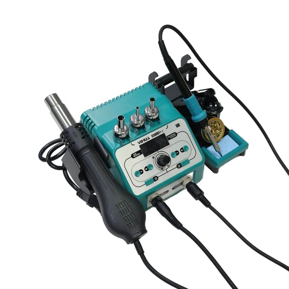 Saldatore YIHUA 938BD+-I 90W + 480 ℃ Combo pistola termica, doppi schermi LCD, CA 24 V sicura per principianti ed esperti