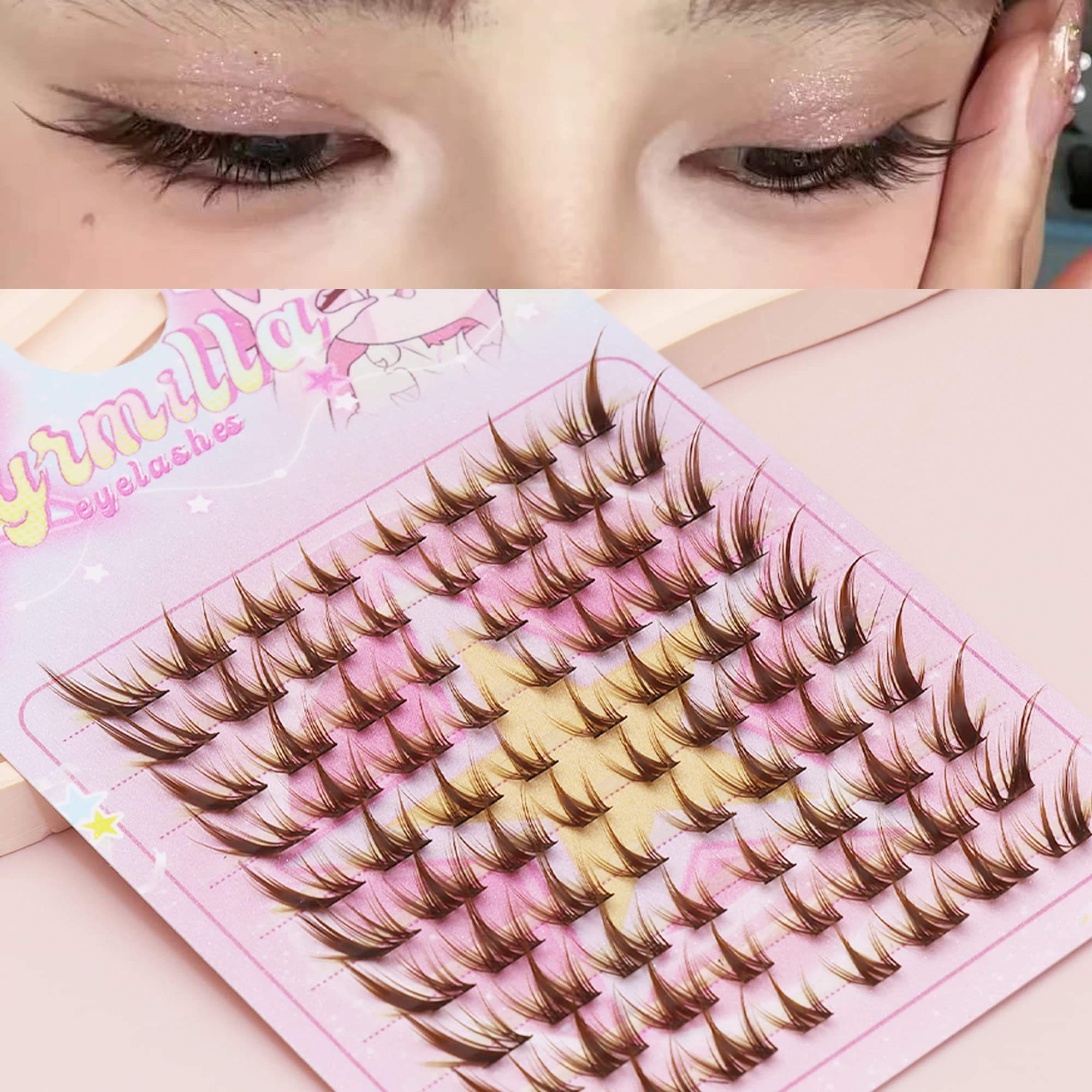 80 fake eyelashes with brown fox eye effect for weddings, parties and appointments, ideal for everyday makeup