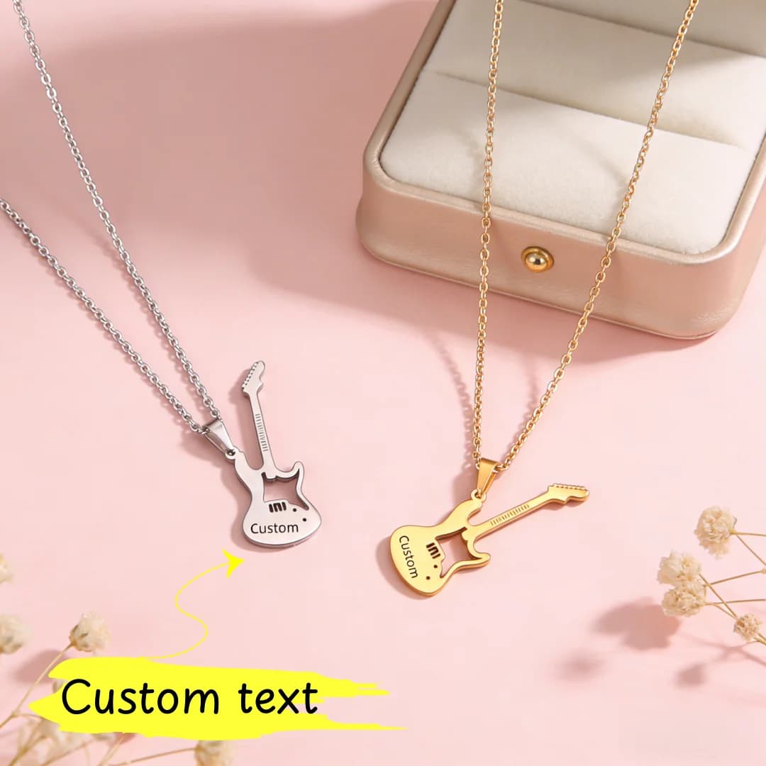 Customized Name Text Instrument Guitar Necklace Stainless Steel Music Guitar Neck Chain Pop Singer Birthday Gift