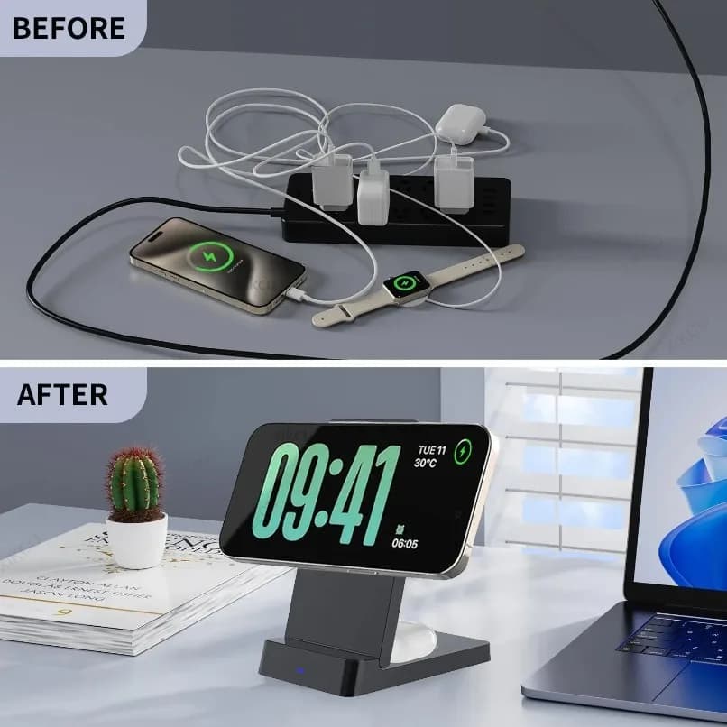 Universal 3 in 1 Foldable Wireless Charger Stand Multi Purpose Fast Charging Dock for Phone Watch Earbuds Desktop Charging