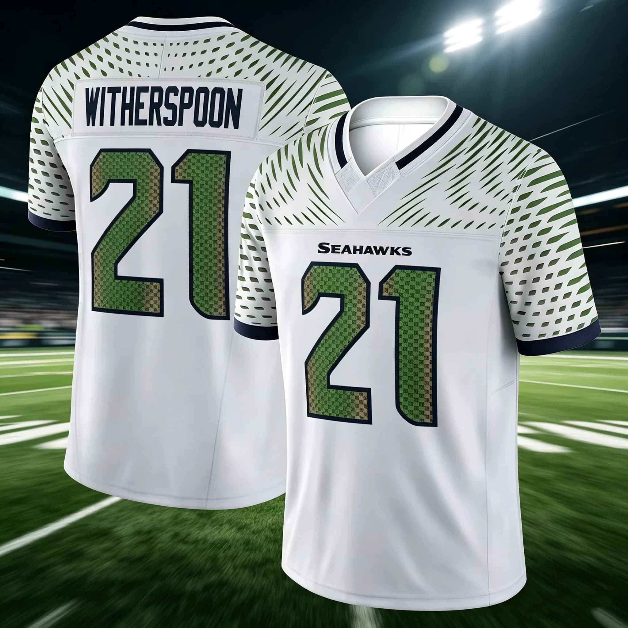 Men #21 Witherspoon White Gradient Football Jersey Camo Texture Number V Neck Seahawks Breathable Fan Jersey Family Matching