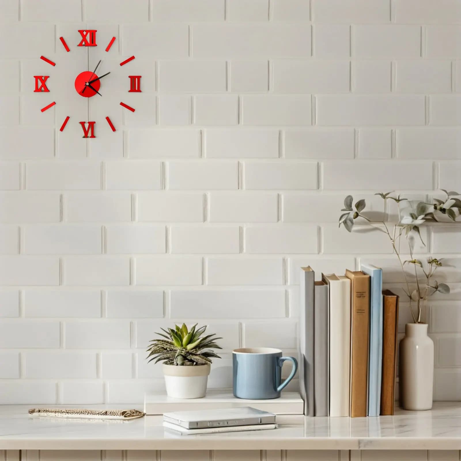 Orologio da Parete Moderno 3D Senza Cornice, Grande Orologio Fai-da-Te per Decorazione Casa, Soggiorno, Camera da Letto, in Acrilico Rosso
