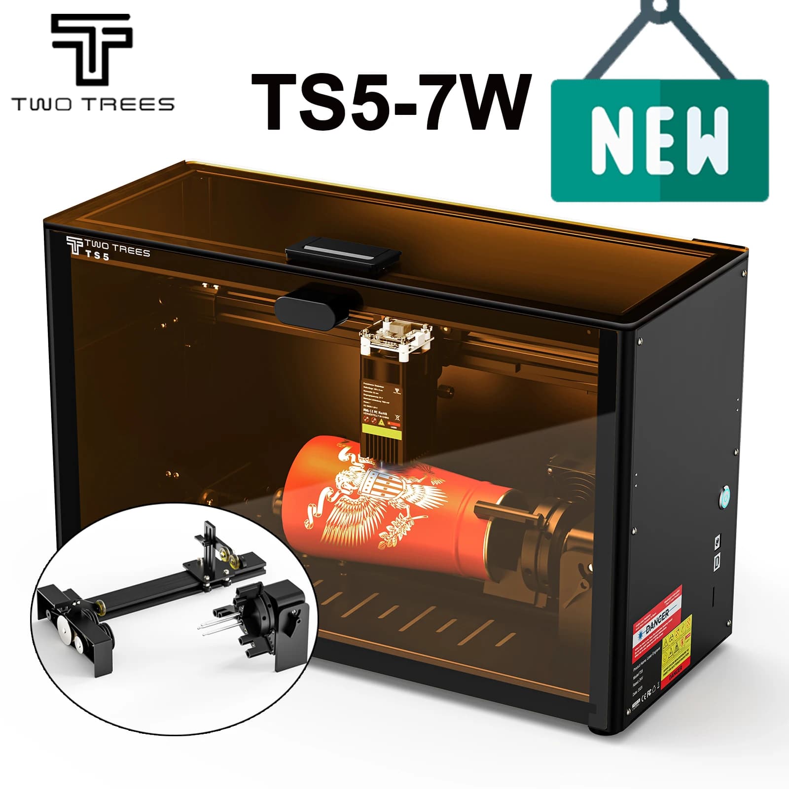 Macchina per incisione laser Twotrees TS5 7w con rullo rotante per incisore laser per tazze d'acqua, artigianato curvo, bottiglie di vino