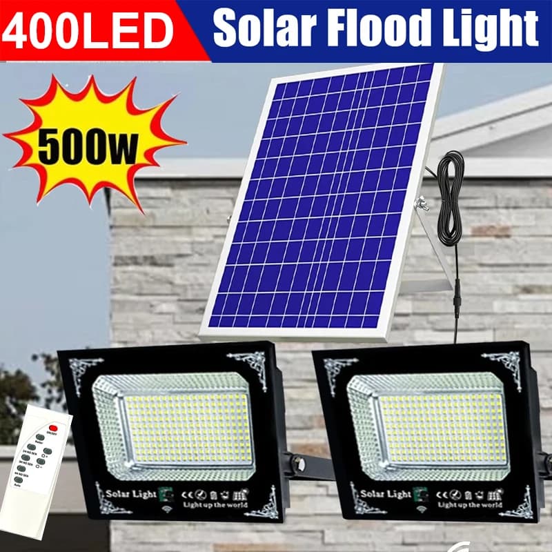 Lampada da parete da giardino per esterni impermeabile con luce solare a 2 teste ad alta luminosità da 500 W con pannello solare in alluminio per giardino
