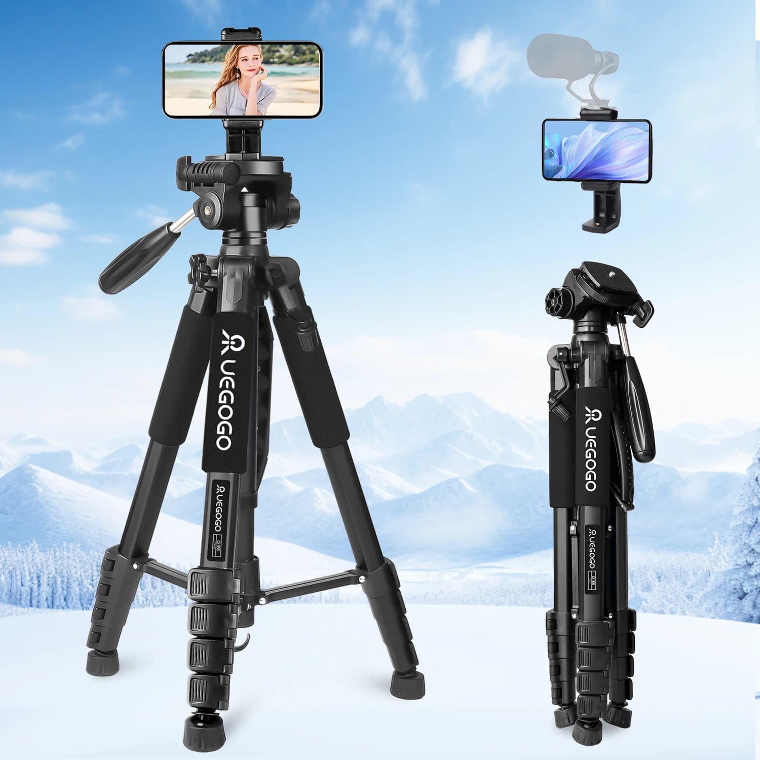 Treppiede Professionale per Fotocamera da 74 Pollici – Supporto Robusto per DSLR, Smartphone e Proiettore | Treppiede per Vlogging con Borsa per il Trasporto