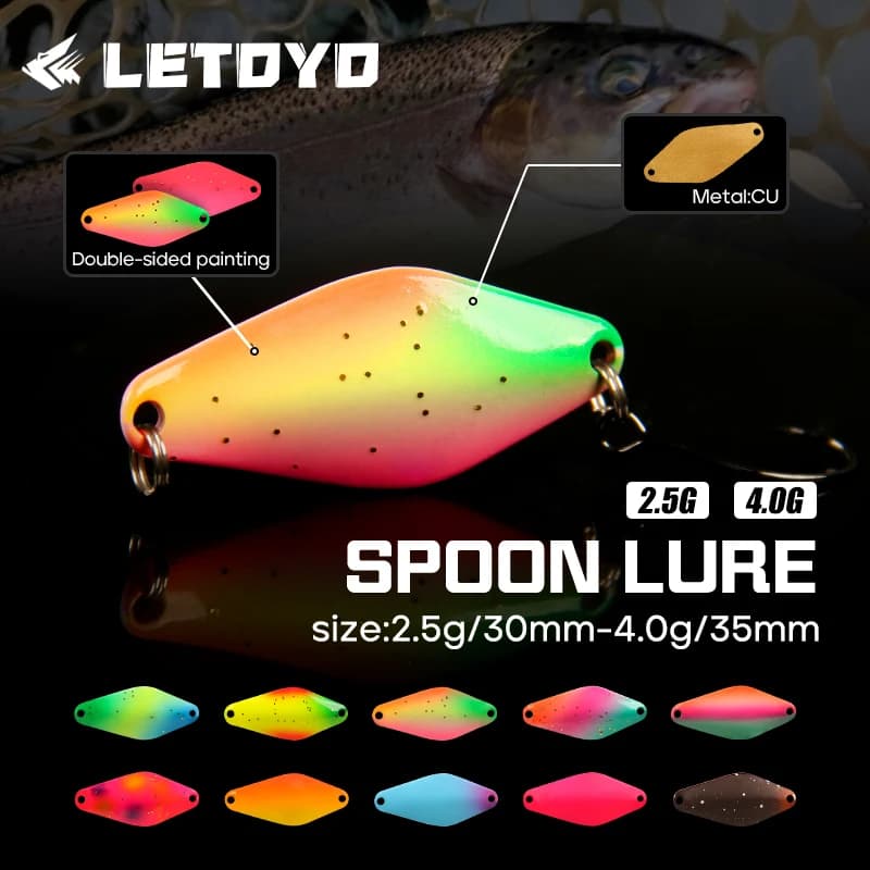 LETOYO 2.5g 4g Rombo Cucchiaio Richiamo UV Luminoso Spinner Esche Cucchiaio Richiamo di Pesca Area Trota Forellen Cucchiai Jigspinner Persico Esca