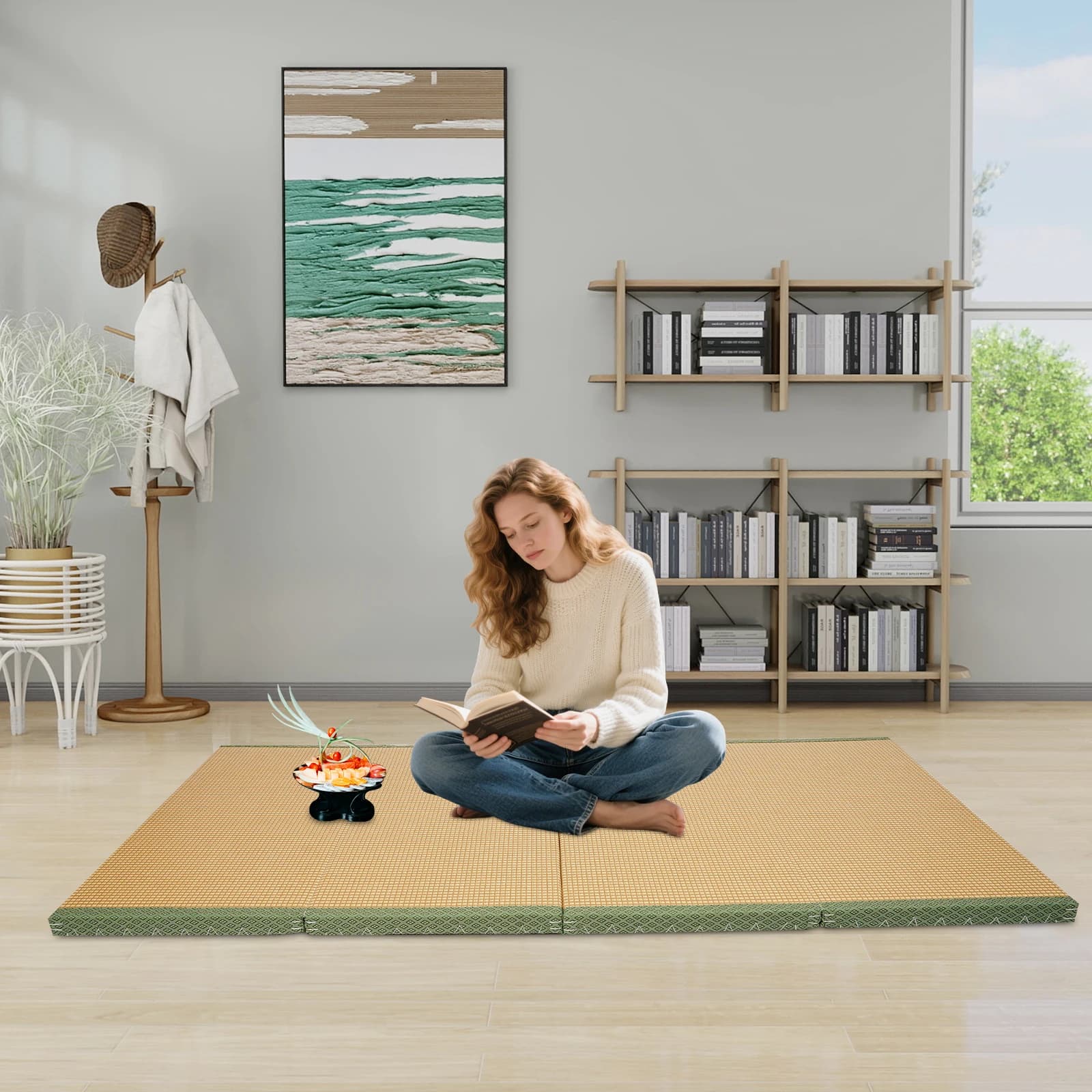 Natural Coconut Fiber Floor Mat, Foldable Tatami Mattress for Sleeping Meditation Yoga, Ergonomic Support, Breathable