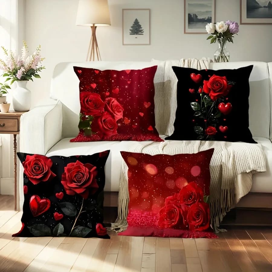 Home decoration pillow lining with red pink heart pattern and love, living room sofa, polyester cushion lining with zipper