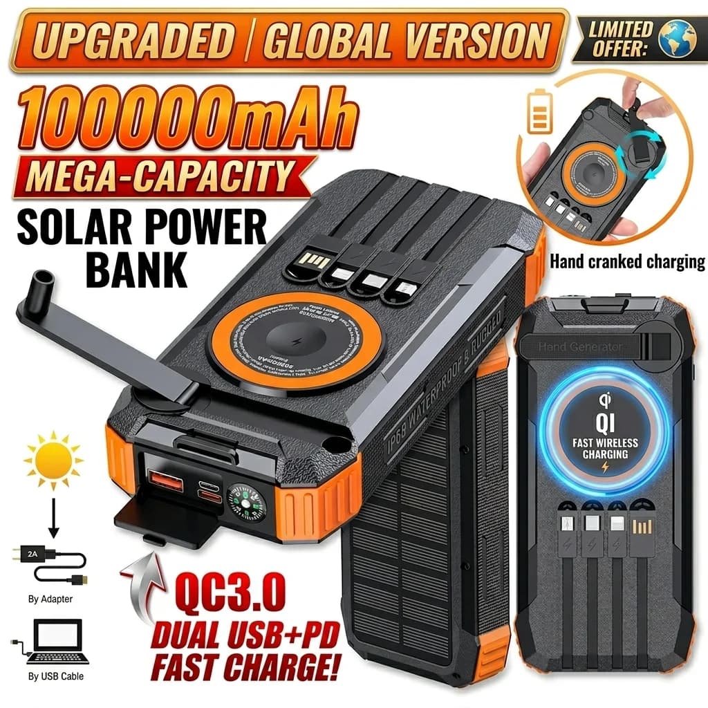 Power Bank Solare a Manovella da 20000mAh, Caricabatterie Portatile Wireless Magnetico da 22.5W con Luce LED per iPhone, iWatch, AirPods