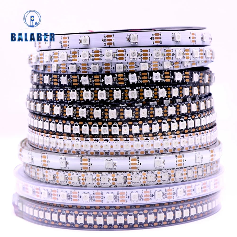 DC5V WS2812B Luci a LED indirizzabili individualmente Striscia a LED Pixel intelligenti WS2812 RGB Luce magica Nero Bianco PCB IP30 65 67