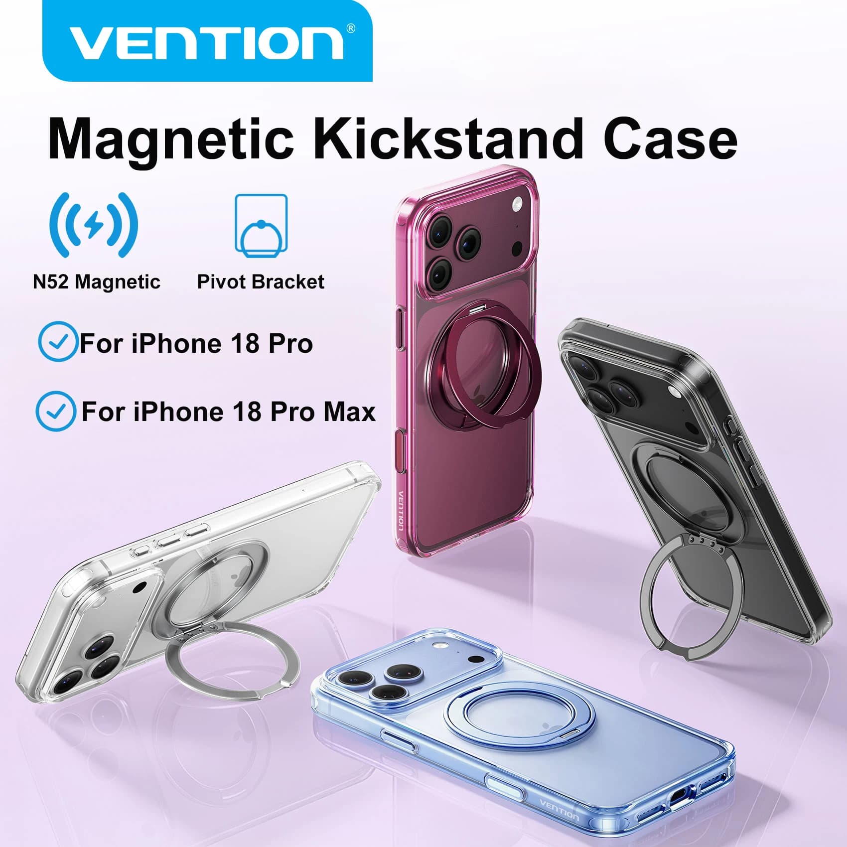 Vention Magnetic Kickstand Case for iPhone 18 Pro/Max Pivot Bracket Wireless Charge Phone Cases for Magsafe Case Shockproof Cove