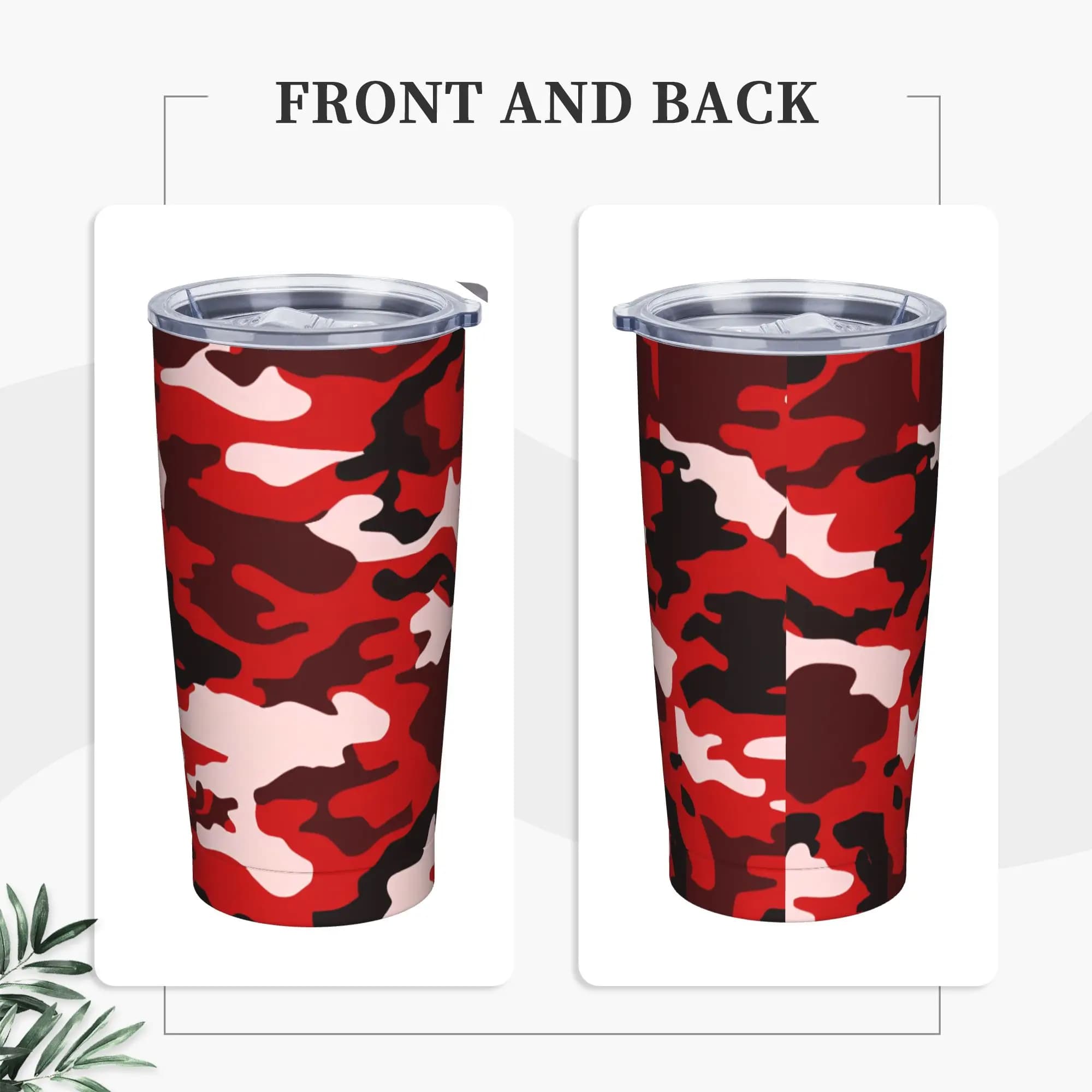 Borraccia Termica da Viaggio in Acciaio Inossidabile Camouflage Rossa e Nera con Cannuccia e Coperchio, Tazza Grande per Auto, per Bevande Calde e Acqua
