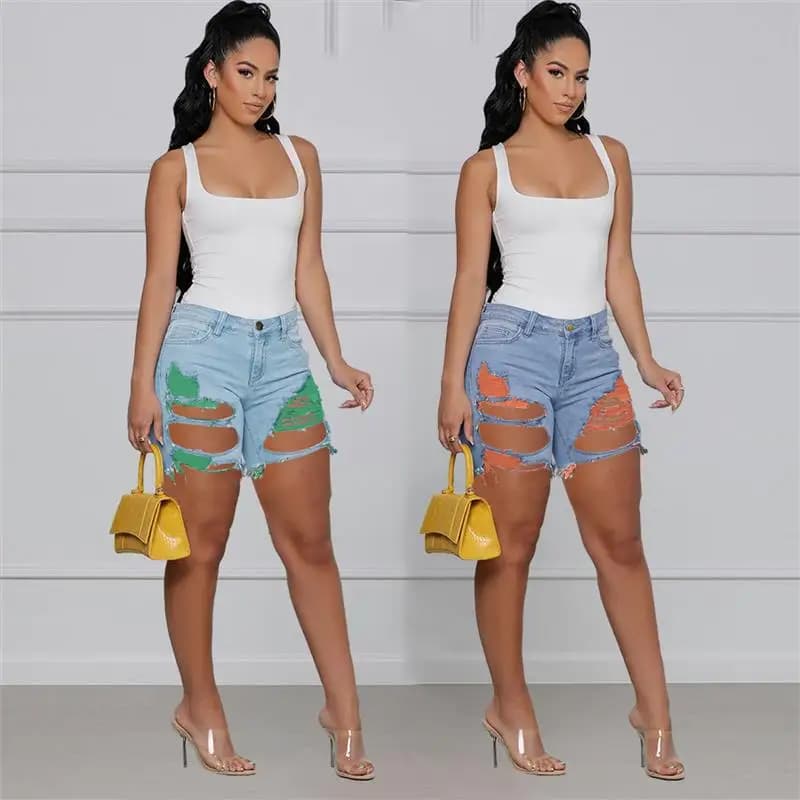 Fashionable Casual Hole Denim Jeans Women's High Waist Straight Leg Pants New Style Cross-Border eBay PT8126wish