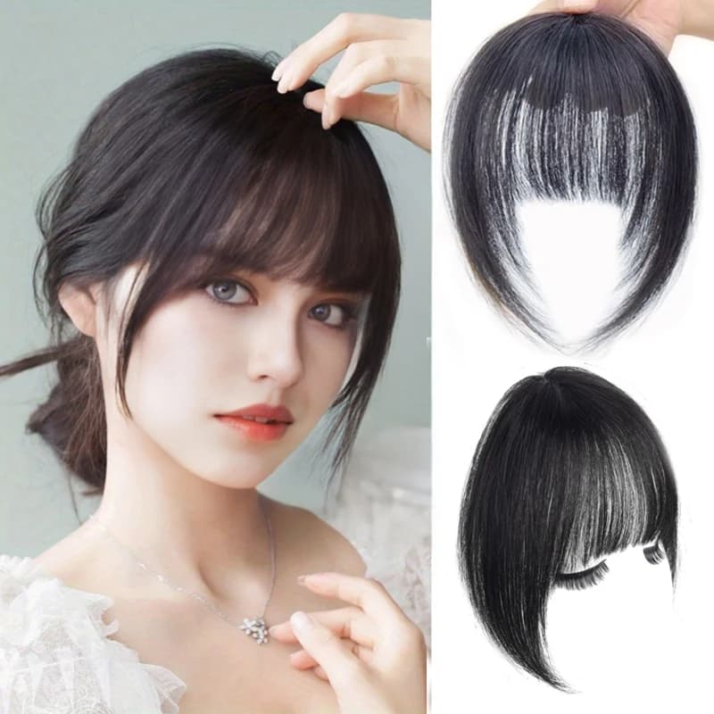 Frange frangiate sintetiche con ciocche laterali, extension per capelli umani con clip, effetto naturale e leggero, per uso quotidiano