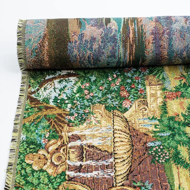 Oil Painting Style Flower Castle Jacquard Fabric Dress Coat Table Cloth Sofa Cover Pillow Clothing Design Sew Wholesale Fashion