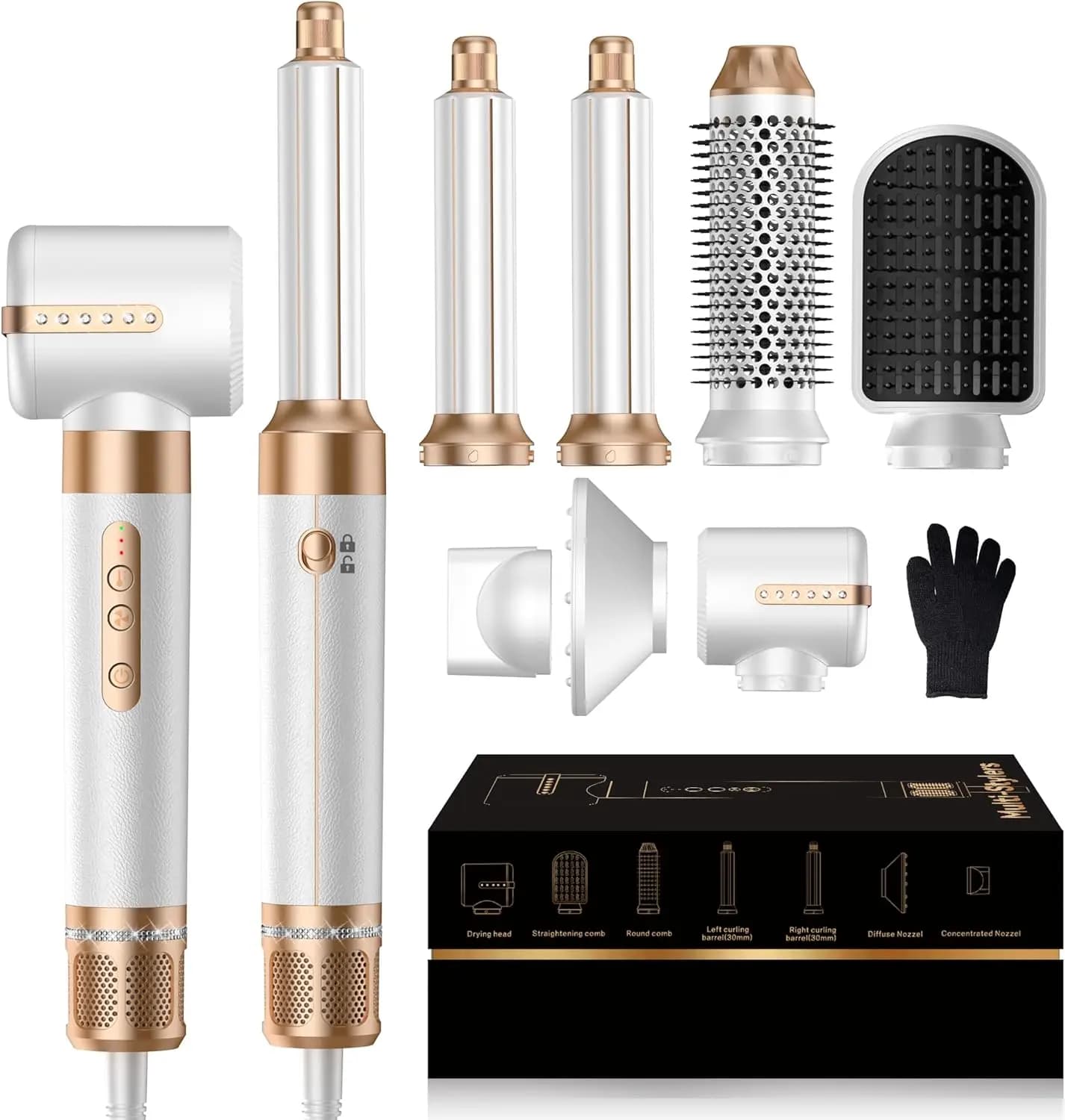 7-in-1 Hair Dryer Brush Set, Ionic Hot Air Styler for Fast Drying, Volumizing, Curling & Straightening, 110,000 RPM Motor, 100-120V
