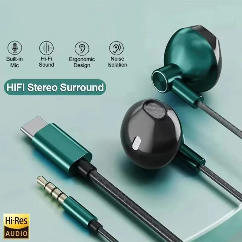 Type C 3.5mm HIFI Stereo Auricolari Wired Heavy Low In Ear Headphones with microphone Auricolari Noise reduction Gamer Headset for Xiaomi