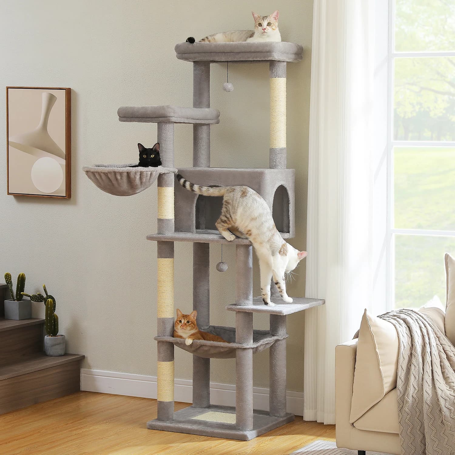 Grande albero per gatti per gatti da interni Torre per gatti multilivello con tiragraffi Amaca morbida Accessori per gatti condominio per gatti di grandi dimensioni Giocattoli per gatti