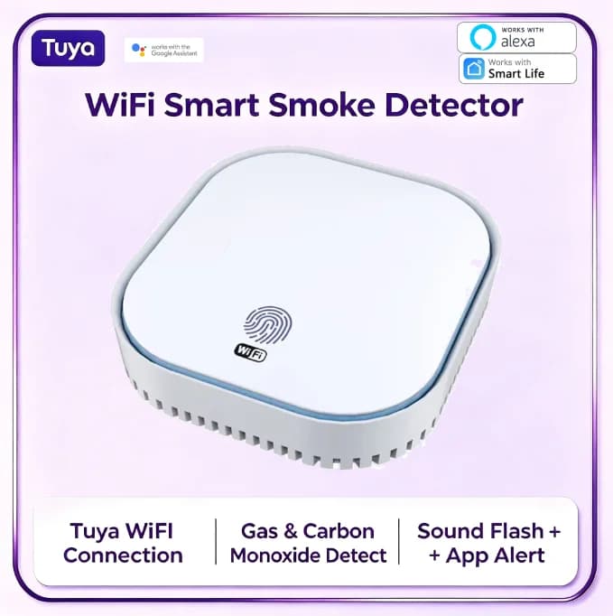 Tuya WiFi Smart Smoke Detector Carbon Monoxide Natural Gas Alarm Smart Life APP Home Kitchen Shop Fire Safety Alert