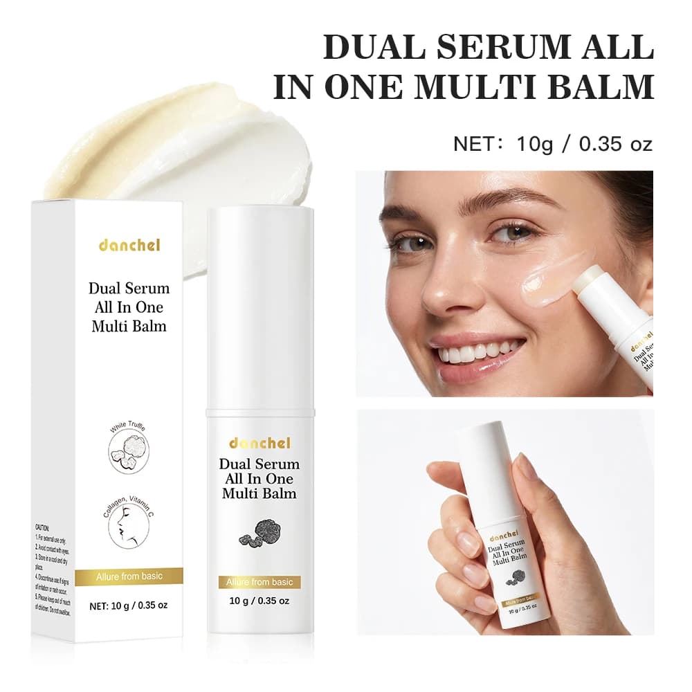 Siero Doppio Tutto-in-Uno, Balsamo Multiuso in Stick, Skincare Vegana con Vitamina C e Collagene Vegano, Trattamento Occhi Anti-Rughe 3-in-1