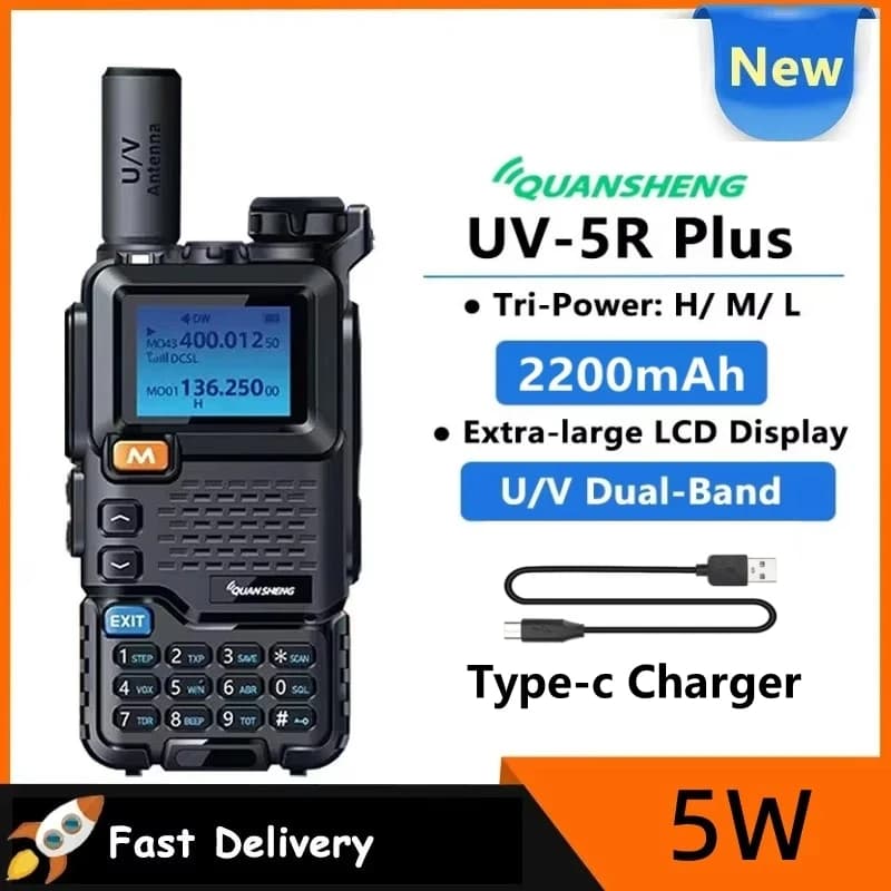 UV-5R PLUS Quansheng Walkie Talkie Tri-Power Dual-Band UHF/VHF Police Band 350-390MHz Ricetrasmettitore Scrambler radio bidirezionale