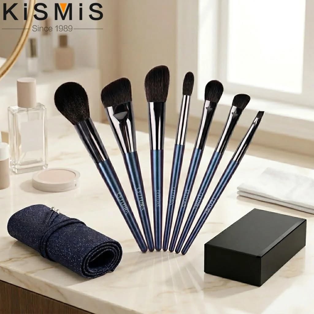 Professional 8pcs Grey Squirrel Hair Makeup Brush Set with Storage Bag Eyeshadow Powder Applicator Kit