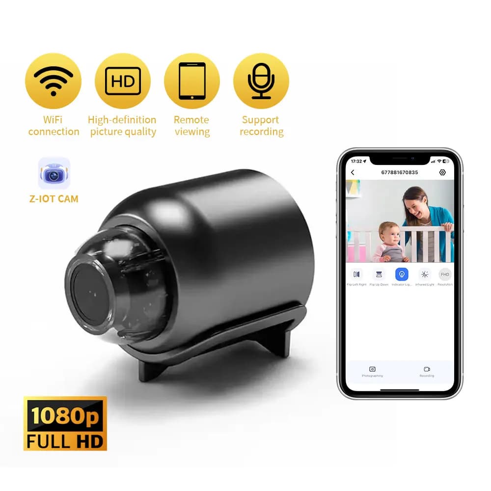 Telecamera Mini Wireless HD 1080P WiFi, Monitor per Bambini, Sicurezza Interna, Sorveglianza con Visione Notturna, Registratore Video, Videocamera di Sicurezza