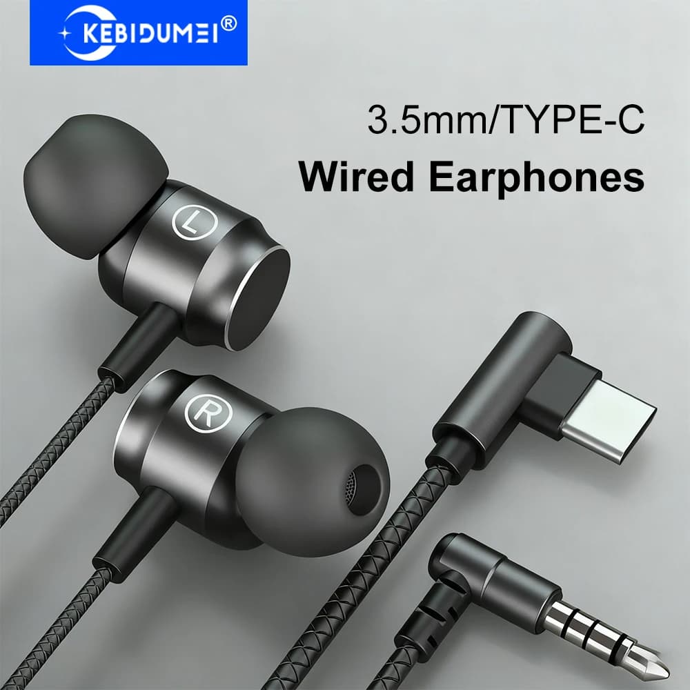 3.5 mm wired earphones L Bending TYPE-C Wired headphones In-ear headphones with microphone HiFi stereo headphones for iPhone
