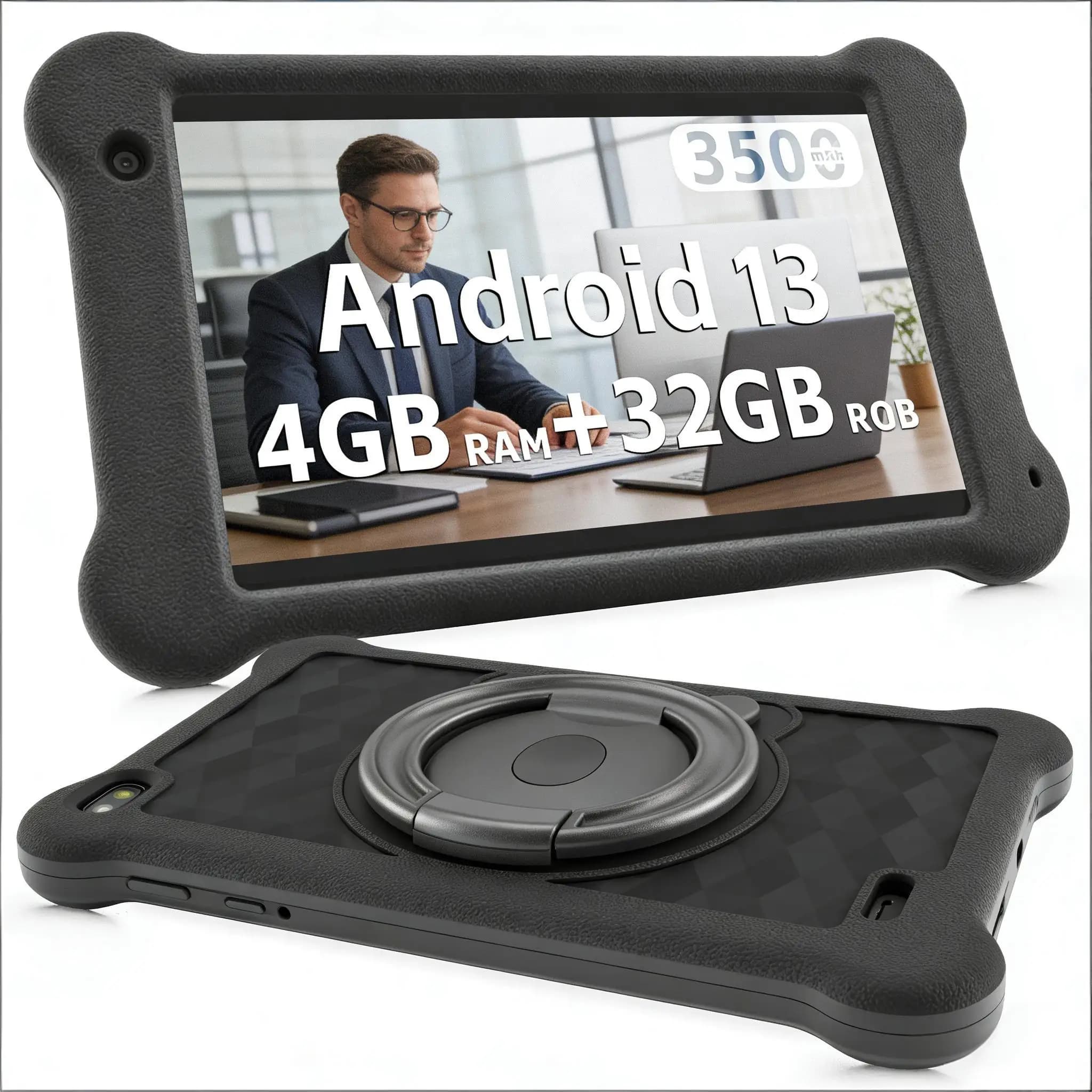 Tablet Paitanry 7 Pollici Android 13, 4GB RAM 32GB ROM, Quad Core, 1024*600 IPS, 3500mAh, Custodia Antiurto, Tablet PC WiFi 2.4G+5G