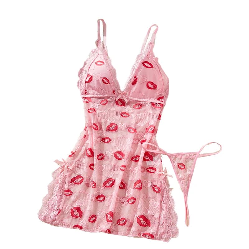 Sexy Women Lace Nightgown Set See Through Pajamas Dress Sexy Deep V Home Sleeping Skirt