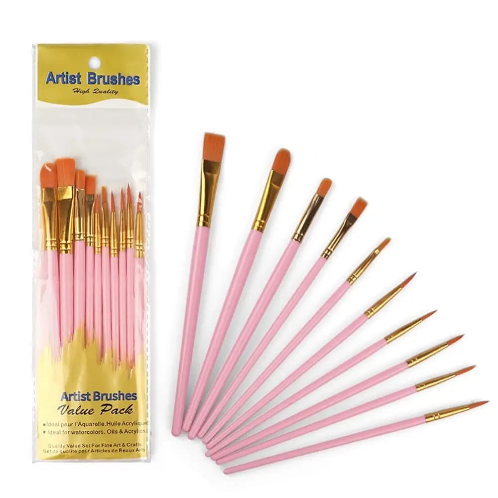 10Pcs/set Nylon Hair Artist Paint Brush Set Paintbrush Colorful Oil Painting Brushes Professional Watercolor Acrylic