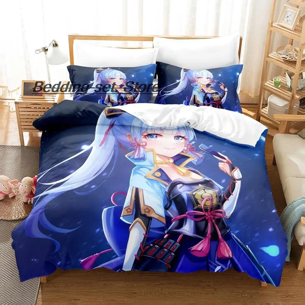 Game Genshin Impact Kamisato Ayaka Set Bed linen Single Twin Full Queen King Size Set Bedcover for Adult Children