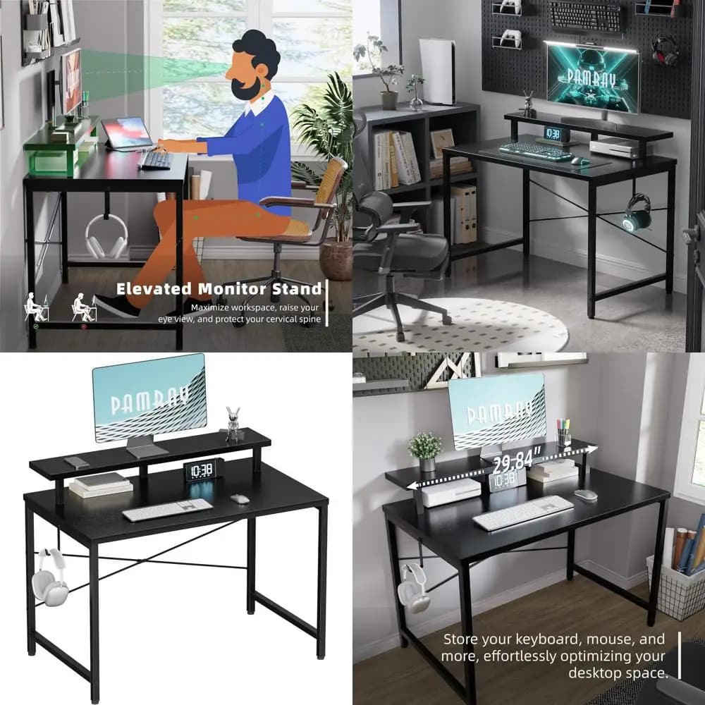 32-inch Computer Compact Desk with Monitor Support, Ideal for Small Spaces, Studio Desk or Bedroom, Black