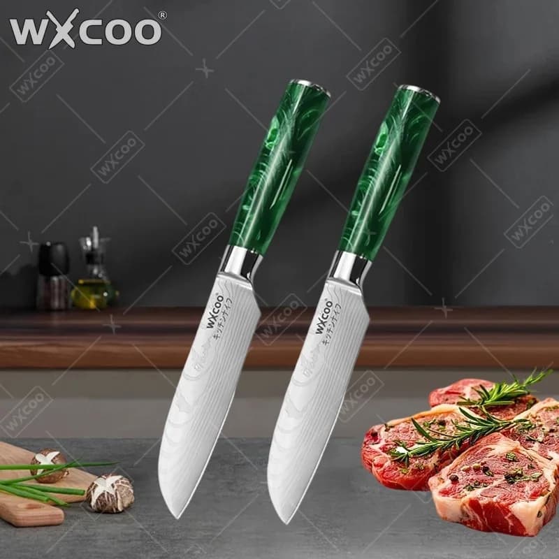 WXCOO Coltello Professionale Giapponese Santoku per Disossare Pesce, Coltello da Cucina in Acciaio Inossidabile, Affettatrice e Pelapatate per Cucinare